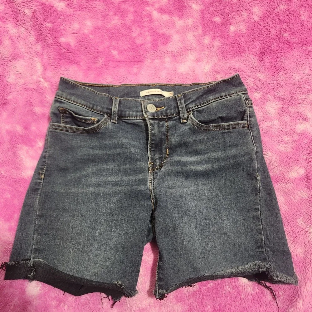 Levi's 710 Super Skinny Cutoff Denim Shorts Size 28 Raw Hem Blue Jeans -See Size